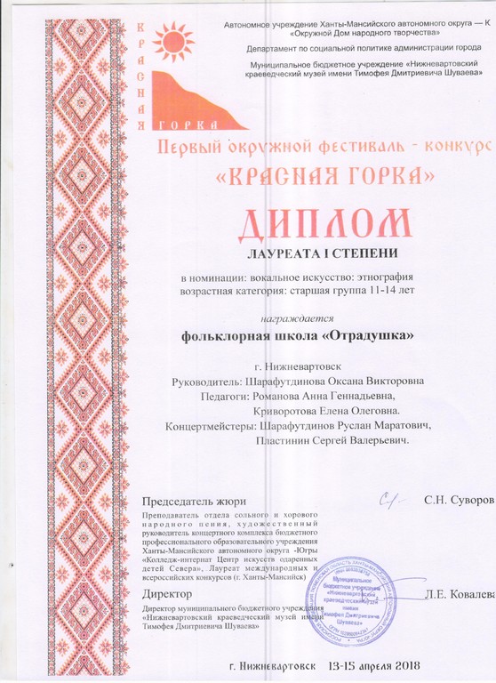 Диплом 1 степени Окружной фестиваль